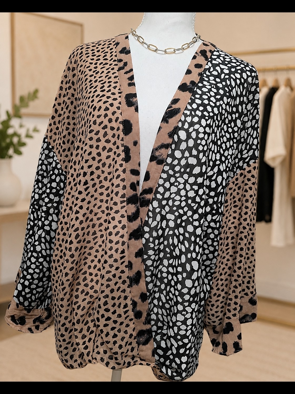 Umgee Tan & Black Leopard Print V-Neck Top - Picture 5 of 6